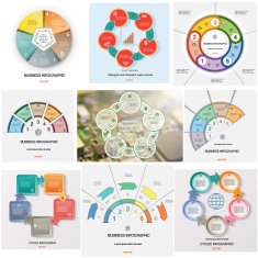 Set 9 templates Infographics cyclic processes on five positions