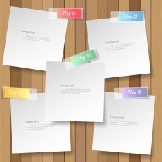 white note papers on plank wood background vector eps10