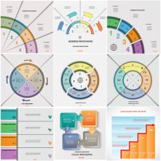 Set 9 templates Infographics cyclic processes four positions N3