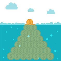 Hidden potential concept Iceberg of the coins