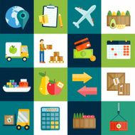 Import export fruits and vegetables delivery vector icons set N6