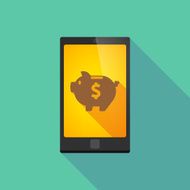 Long shadow phone icon with a piggy bank