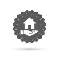 Home and hand sign Palm holds house symbol