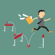 Businessman run with jumping over hurdle business competition c