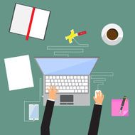 modern flat design illustration on business hands working with l N2