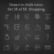Shopping icon set drawn in chalk