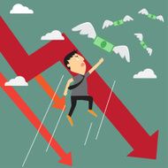 Crisis graph with money flying away from businessman business c