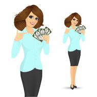 bank representative holding a fan of money