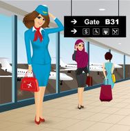beautiful air hostess in an airport