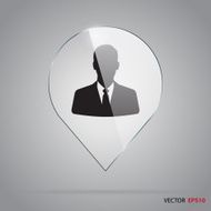 Icon of businessman inside glass map pin