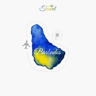 Travel around the world Barbados Watercolor map