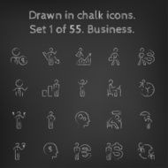 Business icon set drawn in chalk