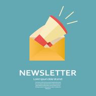 Newsletter flat design icon Megaphone in an envelope for business