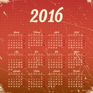 Calendar 2016 template design with header picture starts monday N45