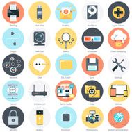 Technology theme flat style colorful vector icon set for info