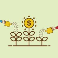 Money Growth Flat design illustration Business person watering money tree