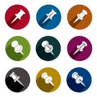 Push pins icons vector set simplistic symbols collection