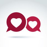 Hearts over the speech bubbles romantic conversation icon vector