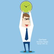 Concept of Business cartoon holding the clock