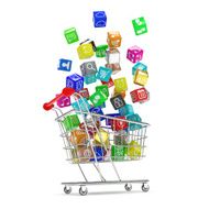 shopping cart with application software icons isolated on a white