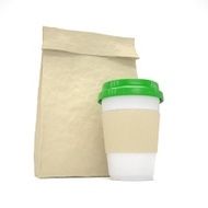 Coffee to go and lunch bag on white N9