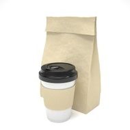 Coffee to go and lunch bag on white N10