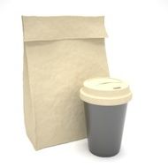 Coffee to go and lunch bag on white N12