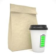 Coffee to go and lunch bag on white N13