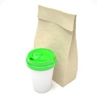 Coffee to go and lunch bag on white N14