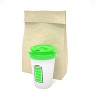 Coffee to go and lunch bag on white N15