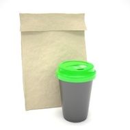 Coffee to go and lunch bag on white N16