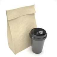 Coffee to go and lunch bag on white N18