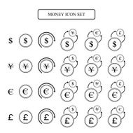 Money icon set dollar euro yen pounds vector