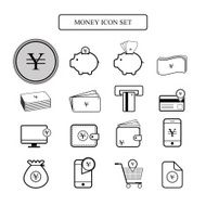 Money icon set yen vector