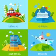 Travel transportation 4 flat icons square