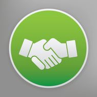 Hand shake icon on green button clean vector