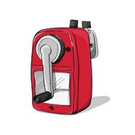 Red mechanical sharpener of pencil hand drawn isolated on white