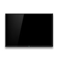 Black TV hanging on white wall