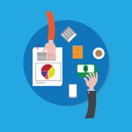 Hands exchange information money
