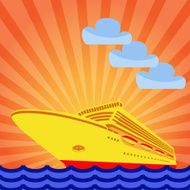 Cruise ship on the background of rising sun