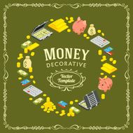 Vector decorating design made of objects related to finance N5
