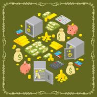 Vector decorating design made of objects related to finance N7