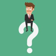 Businessman thinking and sitting on question mark