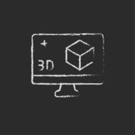 Computer monitor with 3d box icon drawn in chalk