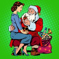 Christmas gift Santa Claus and a beautiful girl