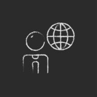 Businessman with globe icon drawn in chalk N2