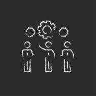 Businessmen under the gears icon drawn in chalk N2