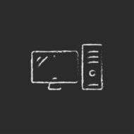 CPU and monitor icon drawn in chalk N2