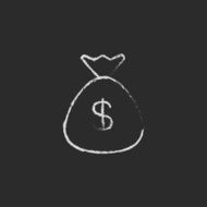 Money bag icon drawn in chalk N2