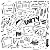 Hand drawn doodle polaroid party items